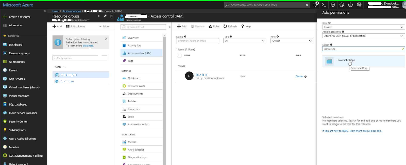 assign a role to the application